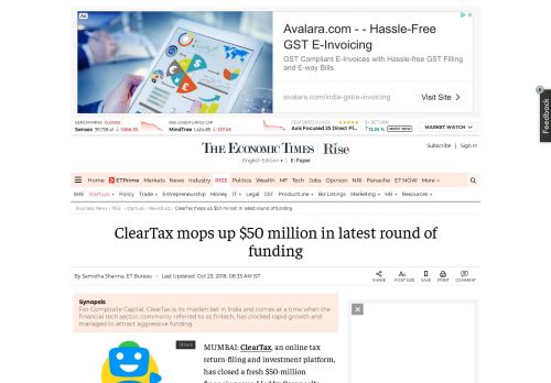 
                            11. Cleartax: ClearTax mops up $50 million in latest round of funding ...
