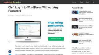 
                            9. Clef: Log In to WordPress Without Any Password - Make Tech Easier