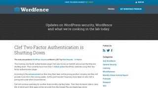 
                            1. Clef Two Factor Authentication is Shutting Down - Wordfence