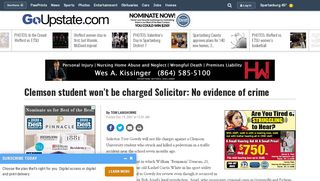 
                            8. Clemson student won't be charged Solicitor: No ... - GoUpstate