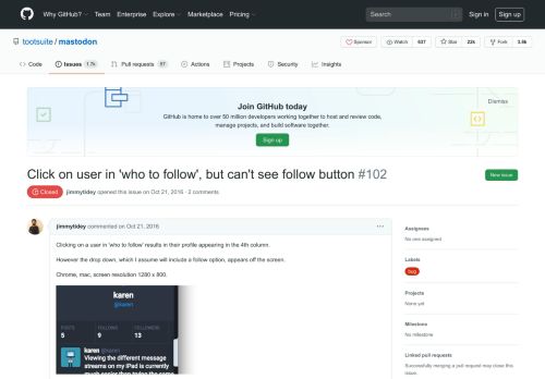 
                            4. Click on user in 'who to follow', but can't see follow button · Issue #102 ...