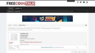 
                            2. Clickabyte.com-Easy $1 daily-BTC/LTC/ETH -Many payment options ...
