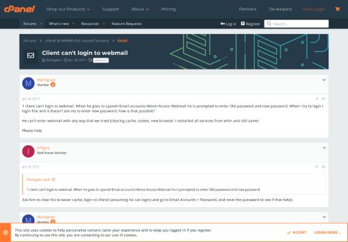 
                            12. Client can't login to webmail | cPanel Forums