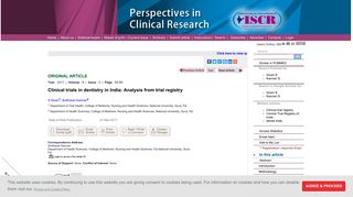
                            6. Clinical trials in dentistry in India: Analysis from trial registry Gowri S ...