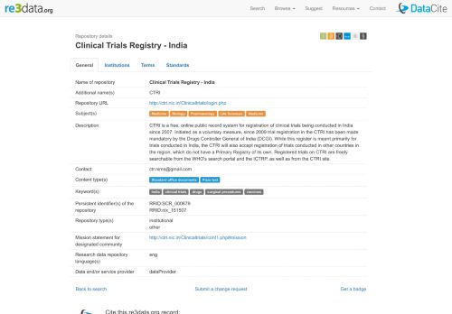
                            13. Clinical Trials Registry - India | re3data.org
