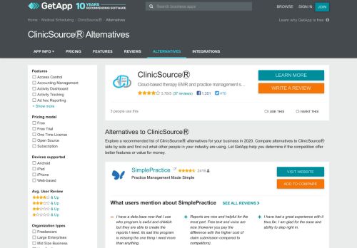 
                            5. ClinicSource   Alternatives, Competitors & Similar Software | GetApp®
