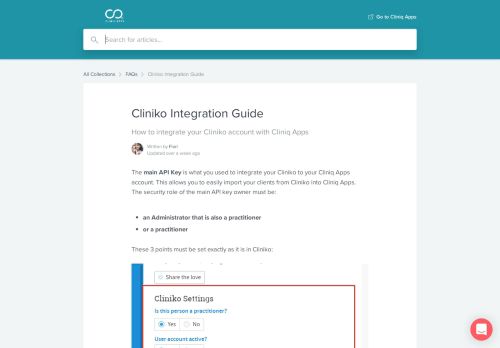 
                            11. Cliniko Integration Guide | Cliniq Apps Help Center