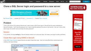 
                            8. Clone a SQL Server login and password to a new server - MS SQL Tips