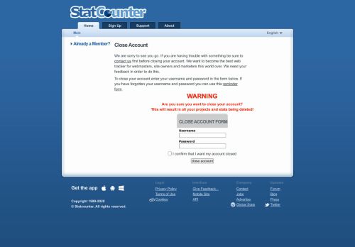 
                            8. Close Account - StatCounter