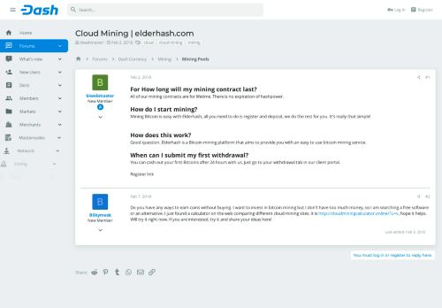 
                            1. Cloud Mining | elderhash.com | Dash Forum
