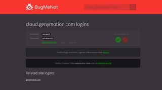 
                            2. cloud.genymotion.com logins - BugMeNot