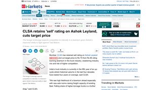 
                            10. CLSA retains 'sell' rating on Ashok Leyland, cuts target price