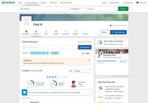 
                            8. Club 21 Reviews | Glassdoor