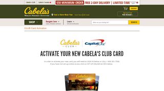 
                            12. CLUB Card Activation : Cabela's