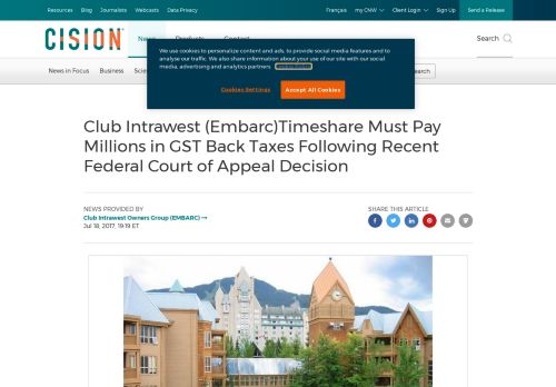 
                            13. Club Intrawest (Embarc)Timeshare Must Pay Millions in GST Back ...
