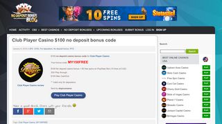 
                            9. Club Player Casino $100 no deposit bonus code - 09.01.2018