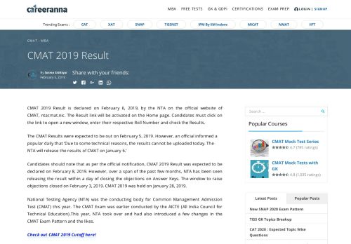 
                            11. CMAT 2019 Result announced: Did you make the cut? - Careeranna