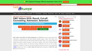 
                            10. CMC Vellore 2018: Result, Cut-off, Counselling, Admission, Selection