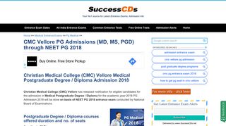 
                            12. CMC Vellore PG Admissions (MD, MS, PGD) through NEET PG 2018