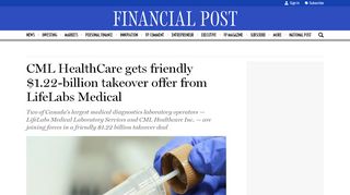 
                            12. CML HealthCare Inc gets $1.22B takeover offer from LifeLabs Medical ...