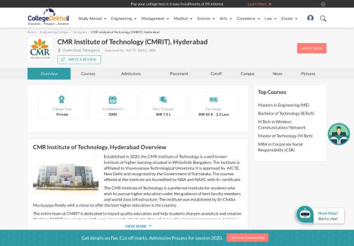 
                            11. CMR Institute of Technology (CMRIT), Hyderabad - 2019 Admission ...