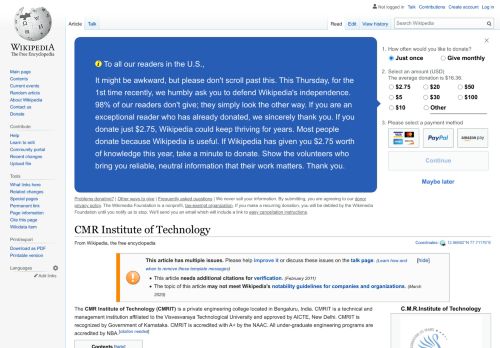 
                            11. CMR Institute of Technology - Wikipedia
