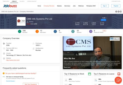 
                            10. CMS Info Systems Pvt Ltd - Company Overview | Jobbuzz