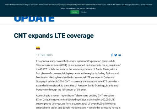 
                            9. CNT expands LTE coverage - TeleGeography