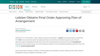 
                            10. CNW | Loblaw Obtains Final Order Approving Plan of Arrangement