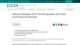 
                            10. CNW | Solium Releases 2017 Fourth Quarter and Year-end Financial ...