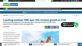 
                            12. Coaching institute TIME eyes 10% revenue growth in FY18 ...