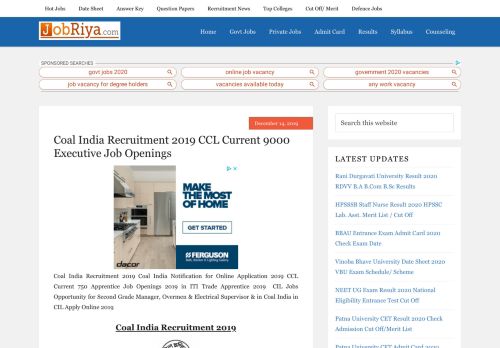
                            9. Coal India Recruitment 2018 CIL Current 5580 Job Openings - Jobriya