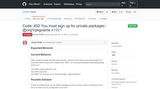 
                            11. Code: 402 You must sign up for private packages : @org1/pkgname ...