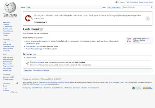 
                            10. Code monkey - Wikipedia