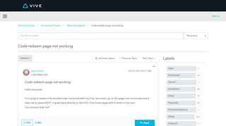 
                            3. Code redeem page not working - Vive Community - 6848