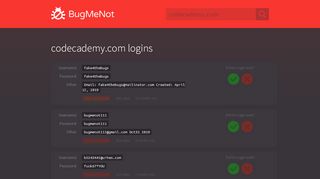 
                            7. codecademy.com passwords - BugMeNot
