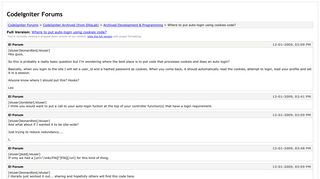 
                            2. CodeIgniter Forums - Where to put auto-login using cookies code?