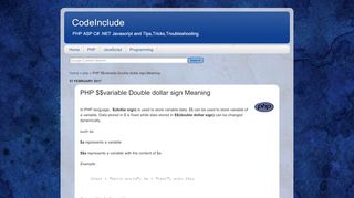 
                            9. CodeInclude: PHP $$variable Double dollar sign Meaning