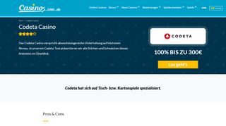 
                            6. Codeta Casino | Bis zu 300 Euro Matchbonus sichern! - Online Casino