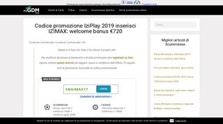 
                            6. Codice promozione IziPlay 2019 inserisci IZIMAX: welcome bonus €720