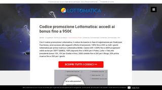 
                            10. Codice promozione Lottomatica: bonus 100% deposito 50€ nuovi utenti