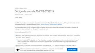 
                            1. Código de erro da PS4 WS-37397-9 - PlayStation