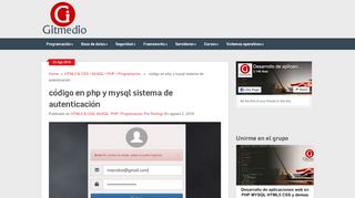 
                            12. código en php y mysql sistema de autenticación - Gitmedio