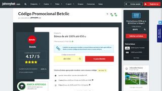 
                            12. Código Promocional Betclic VIP 2019: JBCODE,Portugal €50 sem risco
