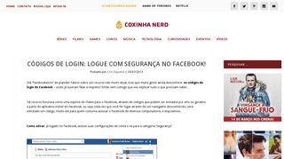 
                            10. Códigos de login: Logue com segurança no Facebook! | Coxinha Nerd