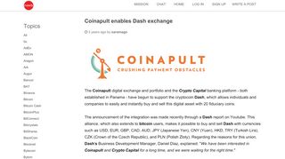 
                            3. Coinapult enables Dash exchange • Newbium