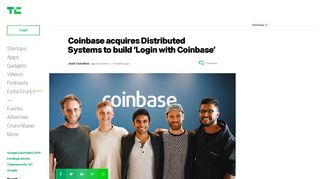 
                            8. Coinbase acquires Distributed Systems to build 'Login with Coinbase ...