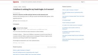 
                            9. Coinbase is asking for my bank login. Is it secure? - Quora