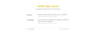 
                            4. Coinbase Status - GDAX login issues