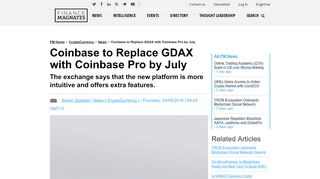 
                            9. Coinbase to Replace GDAX with Coinbase Pro by July | Finance ...